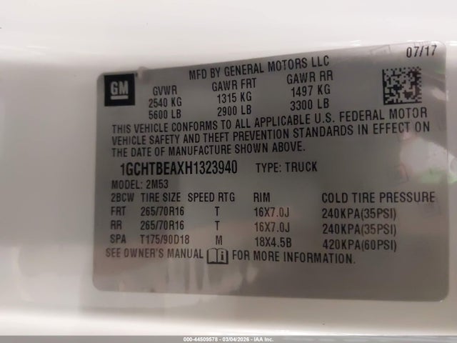 1GCHTBEAXH1323940 Chevrolet Colorado Wt