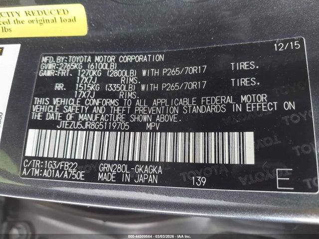 Toyota 4RUNNER SR5 2016 JTEZU5JR8G5119705 Image 9