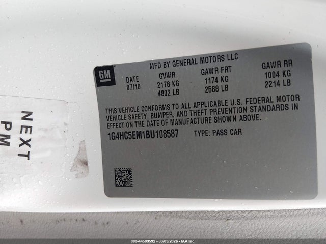 Aukcja sprzedaży 2011 Buick Lucerne Cxl, vin: 1G4HC5EM1BU108587, numer aukcji: 44509592
