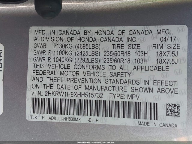 2HKRW1H9XHH515732 Honda Cr-v Touring