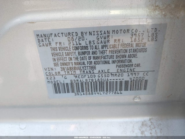 Nissan Sentra S Xtronic Cvt 2020 3N1AB8BV4LY277866 Image 9