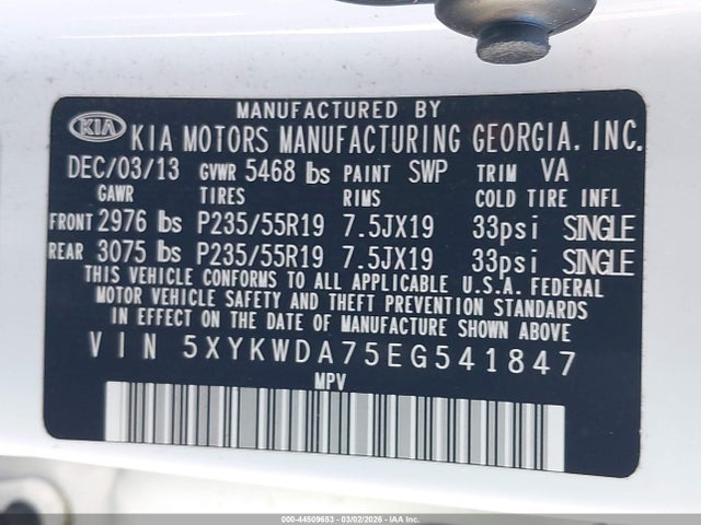 5XYKWDA75EG541847 KIA Sorento Sx V6