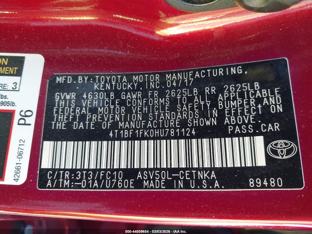 Toyota CAMRY LE 2017 4T1BF1FK0HU781124 Image 9