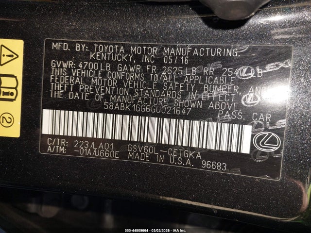 58ABK1GG6GU021647 Lexus ES 350