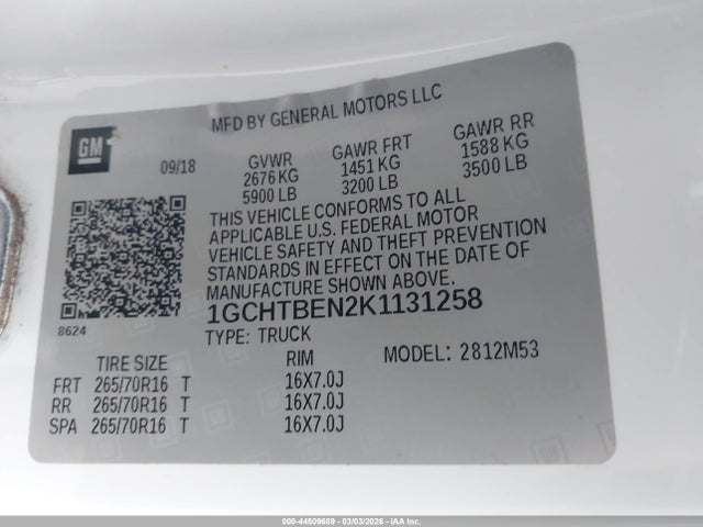 Chevrolet Colorado Wt 2019 1GCHTBEN2K1131258 Image 9