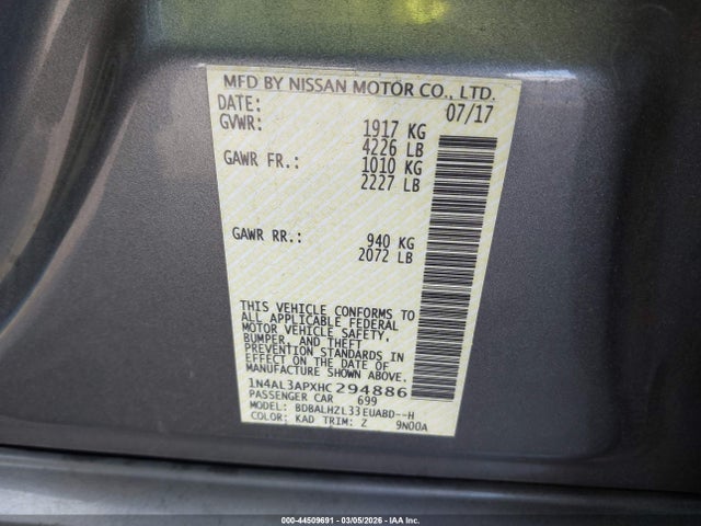 1N4AL3APXHC294886 Nissan Altima 2.5 Sr