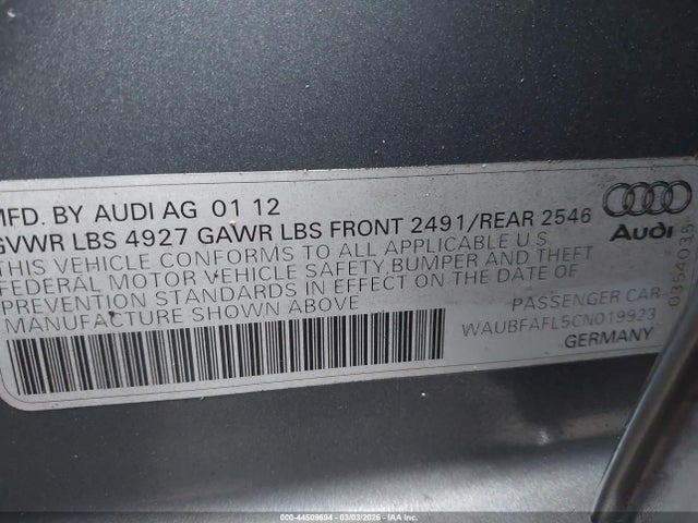 2012 AUDI A4 WAUBFAFL5CN019923 Photo 8