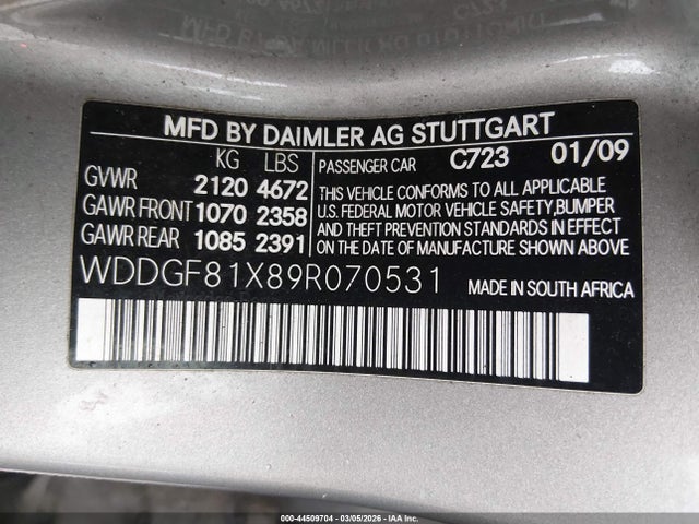Продажа на аукционе авто 2009 Mercedes-benz C 300 Luxury 4matic/sport 4matic, vin: WDDGF81X89R070531, номер лота: 44509704
