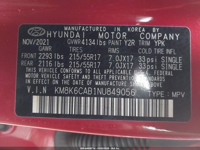 2022 HYUNDAI KONA KM8K6CAB1NU849056 Photo 8