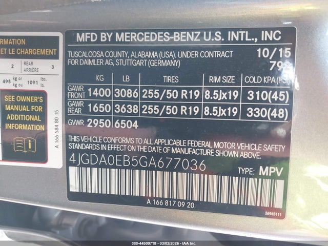 Aukcja sprzedaży 2016 Mercedes-benz Gle 300d 4matic, vin: 4JGDA0EB5GA677036, numer aukcji: 44509718