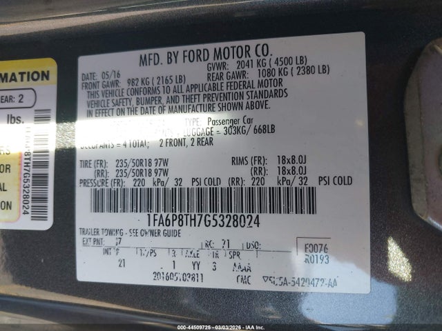 Ford Mustang Ecoboost 2016 1FA6P8TH7G5328024 Image 9