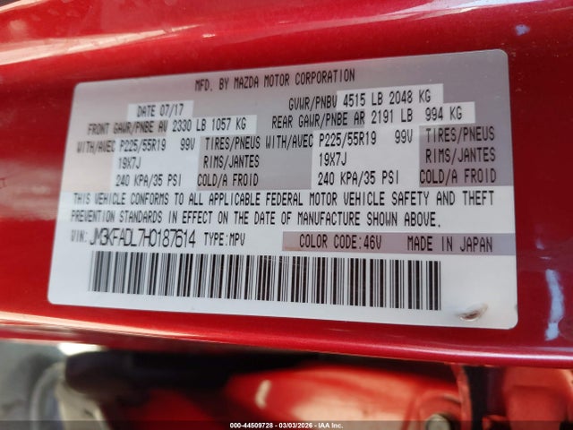 Aukcja sprzedaży 2017 Mazda Cx-5 Grand Select, vin: JM3KFADL7H0187614, numer aukcji: 44509728