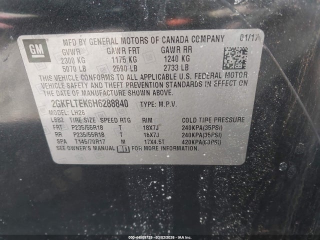Aukcja sprzedaży 2017 Gmc Terrain Sle-2, vin: 2GKFLTEK6H6288840, numer aukcji: 44509729