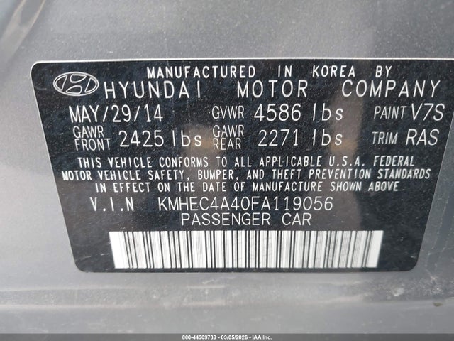 Hyundai SONATA HYBRID 2015 KMHEC4A40FA119056 Image 9