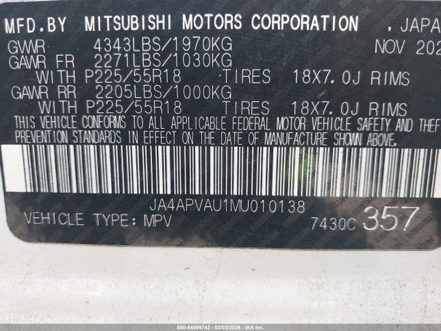 2021 MITSUBISHI OUTLANDER SPORT JA4APVAU1MU010138 Photo 8