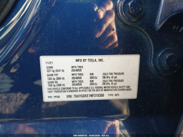 2022 TESLA MODEL Y 7SAYGDEE1NF310308 Photo 8