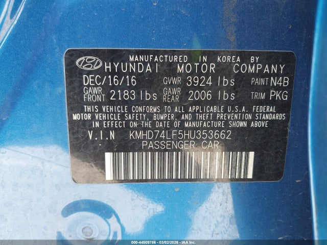 KMHD74LF5HU353662 Hyundai ELANTRA SE