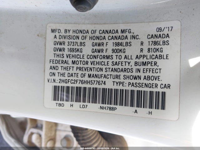 Honda CIVIC EX 2017 2HGFC2F76HH577674 Image 9