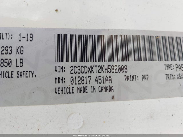 Продаж на аукціоні авто 2019 Dodge Charger Police Awd, vin: 2C3CDXKT2KH582008, номер лоту: 44509797