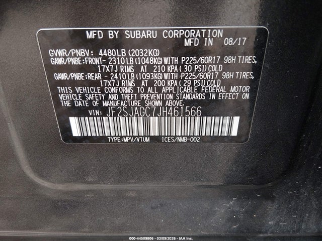 Aukcja sprzedaży 2018 Subaru Forester 2.5i Premium, vin: JF2SJAGC7JH461566, numer aukcji: 44509806