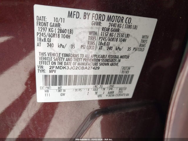 Aukcja sprzedaży 2012 Ford Edge Sel, vin: 2FMDK3JC2CBA27429, numer aukcji: 44509815