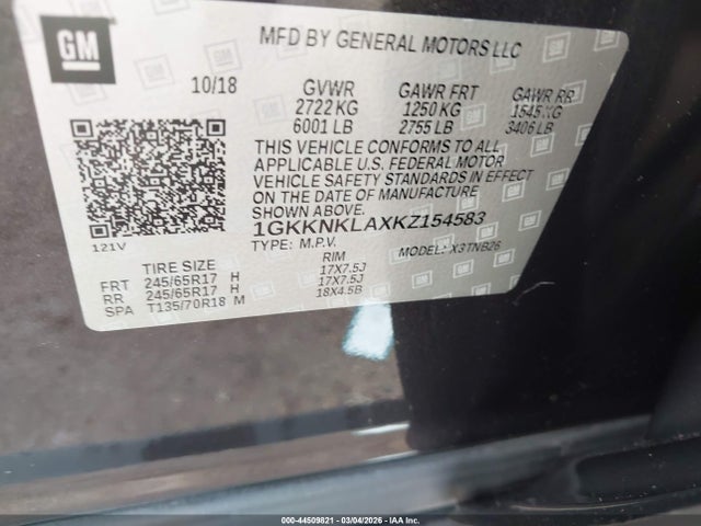 Aukcja sprzedaży 2019 Gmc Acadia Sle-1, vin: 1GKKNKLAXKZ154583, numer aukcji: 44509821
