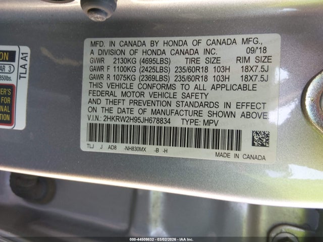 2HKRW2H95JH678834 Honda Cr-v Touring