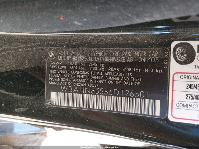Aukcja sprzedaży 2006 Bmw 750li, vin: WBAHN83556DT26501, numer aukcji: 44509850