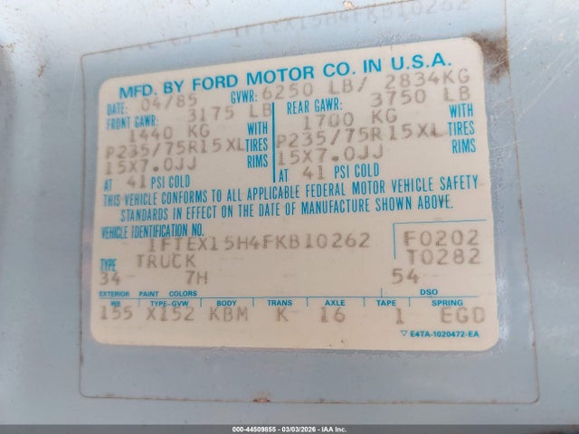 1985 FORD F150 1FTEX15H4FXB10262 Photo 8