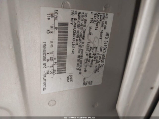 Aukcja sprzedaży 2004 Lincoln Navigator, vin: 5LMFU28RX4LJ41670, numer aukcji: 44509910