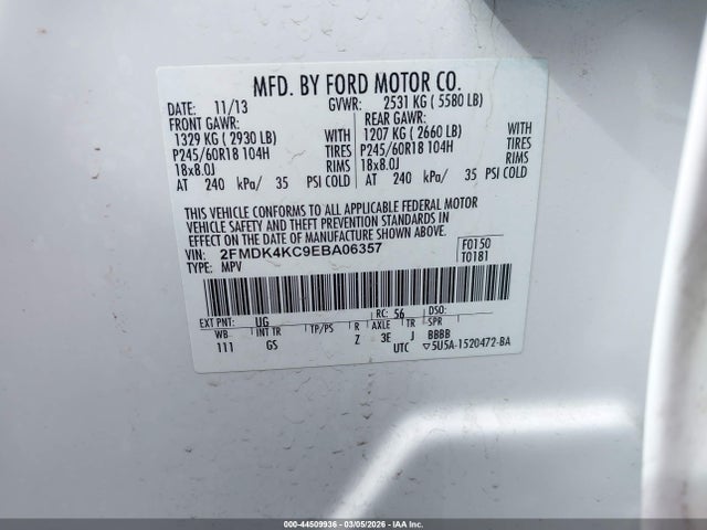 2FMDK4KC9EBA06357 Ford Edge Limited