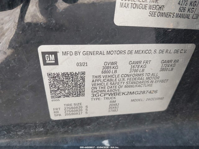 3GCPWBEK2MG287426 Chevrolet Silverado 1500 2wd Short Bed Custom