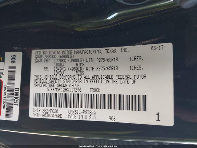 5TFEM5F12HX117296 Toyota Tundra Sr5 4.6l V8