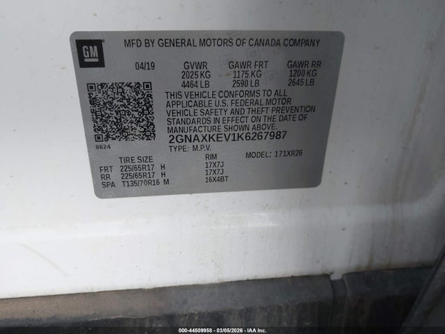 2GNAXKEV1K6267987 Chevrolet EQUINOX LT