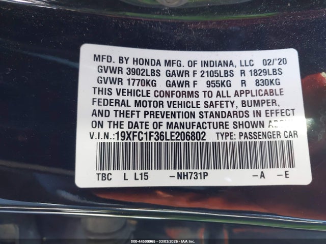 19XFC1F36LE206802 Honda CIVIC EX