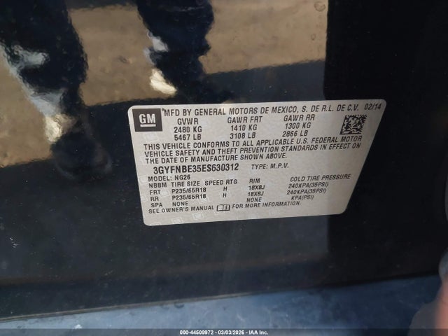 3GYFNBE35ES630312 Cadillac Srx Luxury Collection