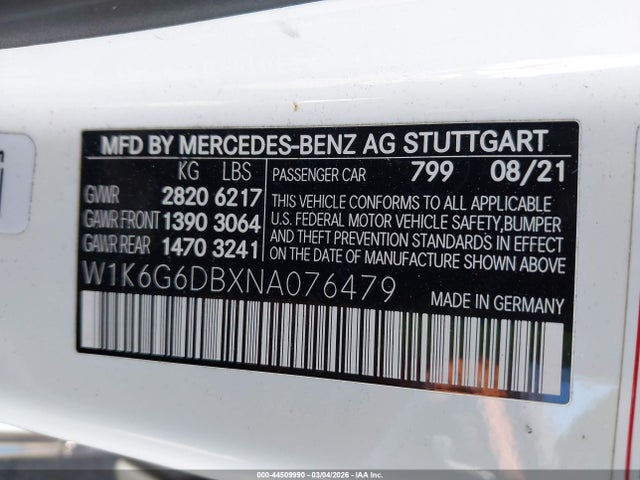 Aukcja sprzedaży 2022 Mercedes-benz S 500 4matic, vin: W1K6G6DBXNA076479, numer aukcji: 44509990