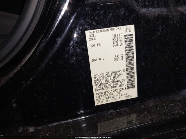 1N4BL4BV2LC200208 Nissan Altima S Fwd