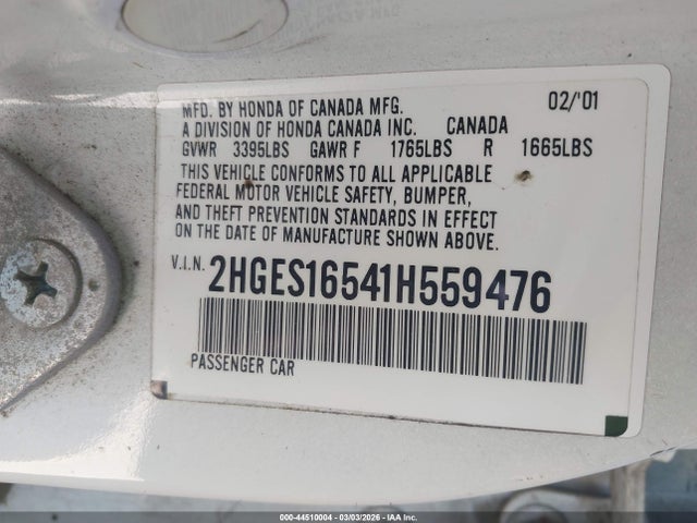 2001 HONDA CIVIC 2HGES16541H559476 Photo 8