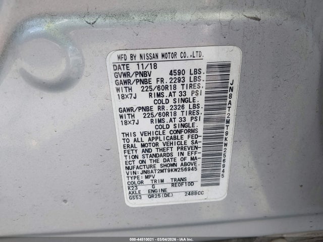 Nissan ROGUE SV 2019 JN8AT2MT9KW256945 Image 9