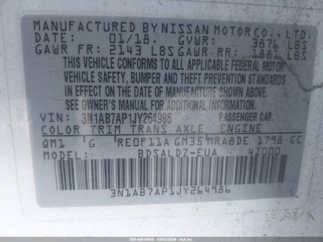 Nissan SENTRA SV 2018 3N1AB7AP1JY264986 Image 9