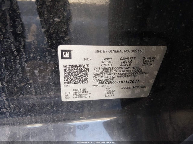 Aukcja sprzedaży 2018 Chevrolet Tahoe Lt, vin: 1GNSCBKC8JR147044, numer aukcji: 44510073