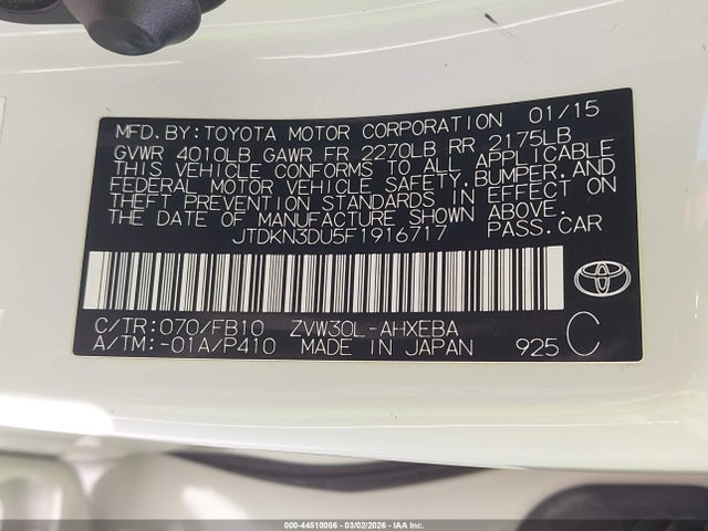 Toyota Prius Three 2015 JTDKN3DU5F1916717 Image 9