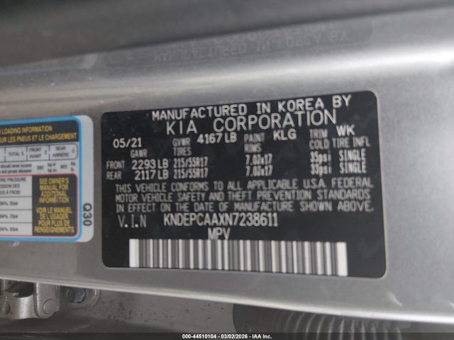 44510104 :رقم المزاد ، KNDEPCAAXN7238611 vin ، 2022 Kia Seltos Lx مزاد بيع