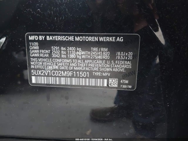 BMW X4 Xdrive30i 2021 5UX2V1C02M9F11501 Image 9