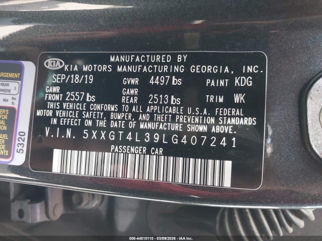 5XXGT4L39LG407241 KIA Optima S