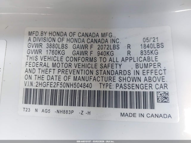 2022 HONDA CIVIC 2HGFE2F50NH504840 Photo 8