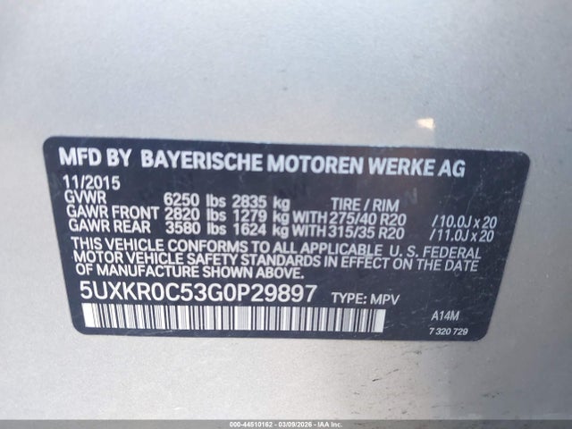 2016 Bmw X5 Xdrive35i მანქანა იყიდება აუქციონზე, vin: 5UXKR0C53G0P29897, აუქციონის ნომერი: 44510162