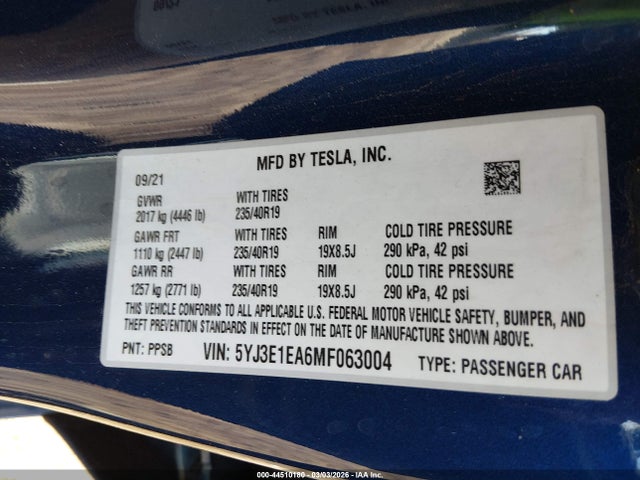 2021 TESLA MODEL 3 5YJ3E1EA6MF063004 Photo 8