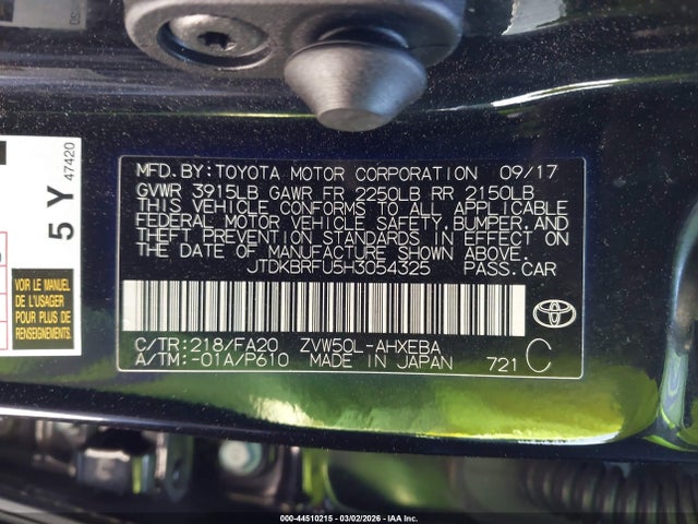 JTDKBRFU5H3054325 Toyota Prius Two